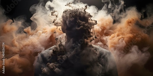 The Symbolism of a Man in a Smoke Cloud Representing Opioid Addiction Faceless and Isolated. Concept Symbolism, Man in Smoke Cloud, Opioid Addiction, Faceless Figure, Isolation, Mental Health