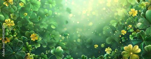 A celebratory vector background for St. Patrick's Day with shamrocks, leprechauns, and green hues, leaving space for text