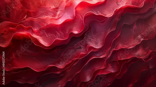 An image of red tones with a fabric-like texture creating a visual flow that resembles rippling waves
