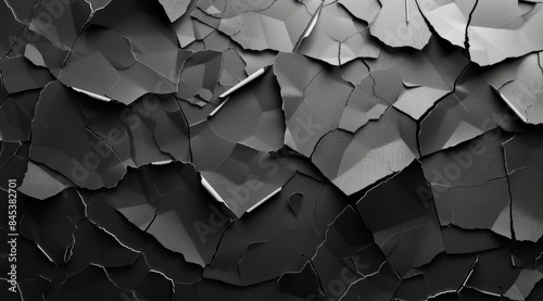 Abstract black cracked surface pattern textured shattered background