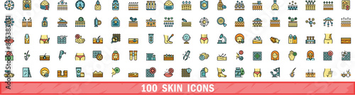 100 skin icons set. Color line set of skin vector icons thin line color flat on white