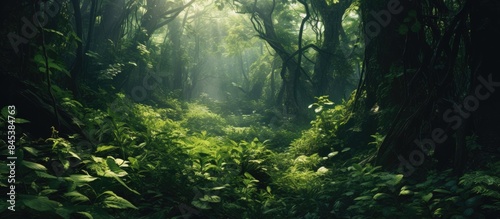 wild summer forest with thick vines. Creative banner. Copyspace image