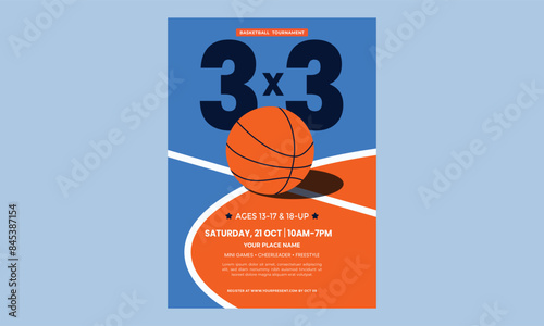 Vector 3x3 basketball tournament poster template