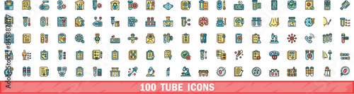 100 tube icons set. Color line set of tube vector icons thin line color flat on white