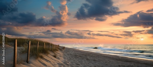 Beach sunset in the hamptons summertime. Creative banner. Copyspace image