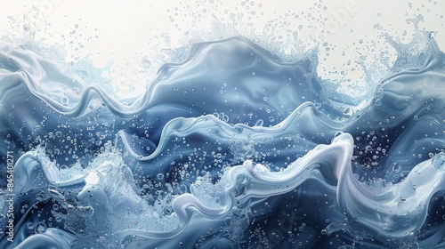High resolution image capturing intricate blue water splashes and bubbles against a white background