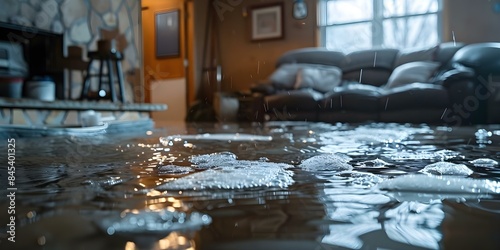 Removing water from flooded basement due to snowmelt or pipe burst. Concept Basement Flooding, Water Removal, Snowmelt Disaster, Pipe Burst Cleanup, Emergency Restoration