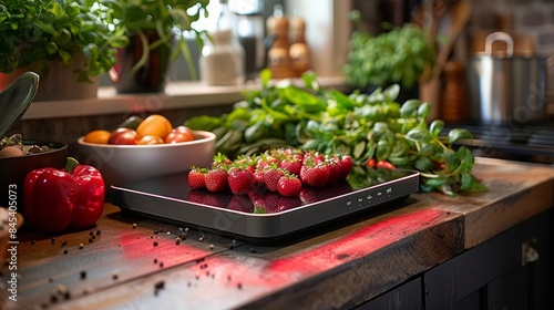 The countertop has a built-in LED grow light that helps to speed up the ripening process and extend the shelf life of the produce.