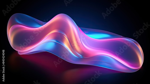 Abstract fluid 3d holographic iridescent neon curved wave in motion dark background
