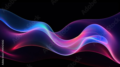 Abstract fluid 3d holographic iridescent neon curved wave in motion dark background