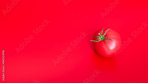 Red tomato on a red background with a place for text