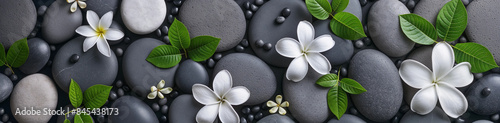 Wallpaper, background of rounded stones and flowers