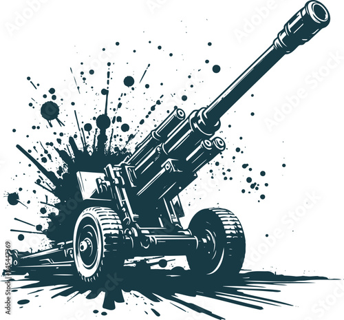 Modern non self propelled artillery cannon vector stencil