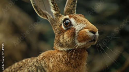 A charming brown rabbit with one ear raised and one ear drooping