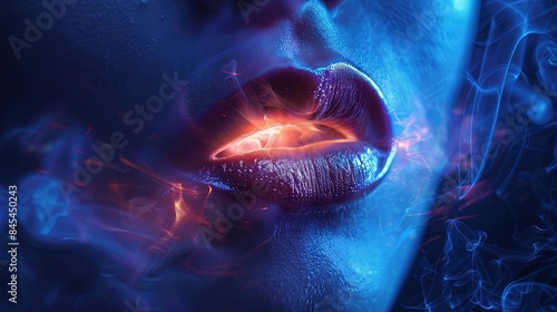 Abstract woman's mouth with alluring allure, glowing light from inside