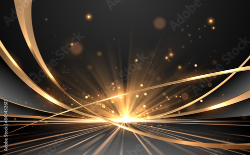 Abstract golden light rays effect with lines
