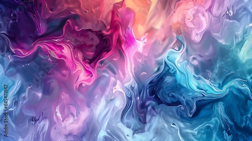 Abstract art background of liquid acrylics in jewel tones swirling into eddy patterns, creating a rich and dynamic visual effect. 
