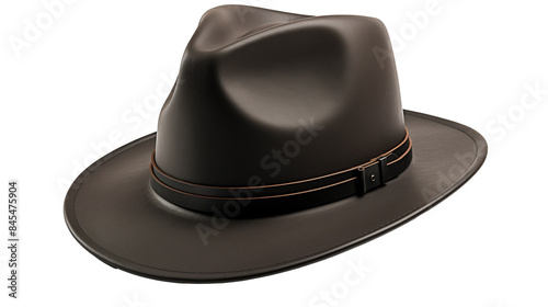 A Sleek, Dark Brown Fedora Hat With A Leather Band And Buckle