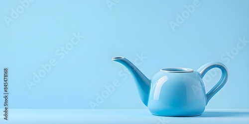 Blue neti pot for nasal care and sinus relief on blue background. Concept Health and Wellness, Nasal Care, Sinus Relief, Blue Neti Pot, Lifestyle