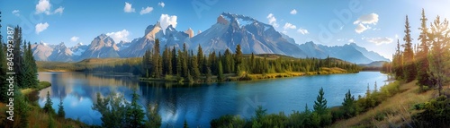 Majestic Mountainous Landscape with Mirrored Lake in Canadian Rockies
