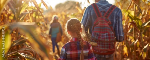 Family visiting a corn maze for National Candy Day, November 4th, navigating through twists and turns while enjoying candy, 4K hyperrealistic photo.
