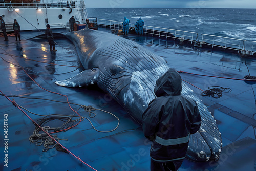 Whalers on Ship with Captured Whale