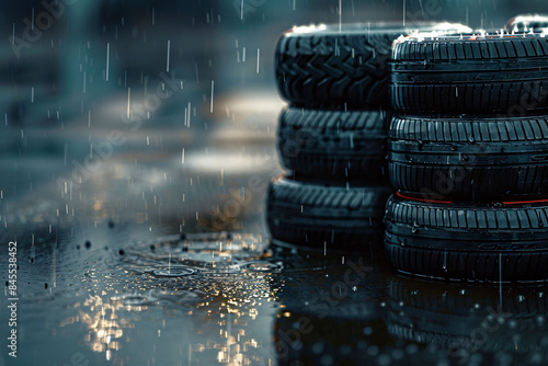 Car tire Close-up Vehicle maintenance service Transportation advertising background