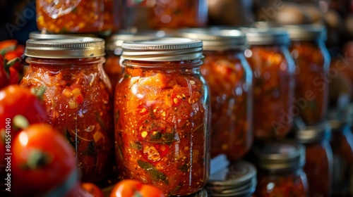 Homemade Tomato Chili Salsa in a Glass Jar