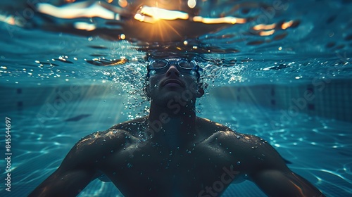 Underwater Shot of Swimmer in Pool with Sunlight