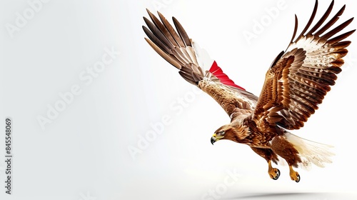 The flag of Austria with a golden eagle, white background, super realistic, copy space