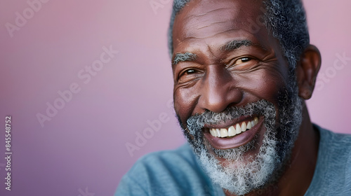 After dentist appointment for teeth whitening or cleaning in studio, black man smiles. Older person with mouth or oral hygiene smiles proudly.