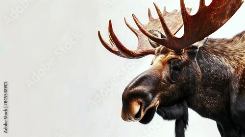 The flag of Norway with a moose, white background, super realistic, copy space