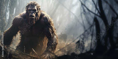 The Mysterious and Elusive Bigfoot, also Known as Sasquatch. Concept Cryptozoology, Forest Legends, Mythical Creatures, Bigfoot Sightings, Folklore