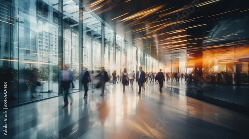 Rapid Office Commute: Abstract Crowd Blur in Bright Space