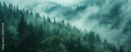 Mystical Mountain Forest Shrouded in Ethereal Fog Inviting Natural Serenity