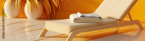 Closeup of a 3D model of a sunbathing chair and towel, summer