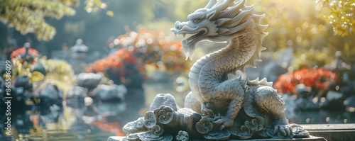 Majestic Jade Dragon Statue in Serene Chinese Garden Symbol of Prosperity and Peace