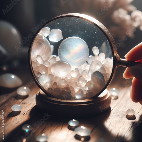 139 69. Moonstone perspective - a magnifying glass with moonston