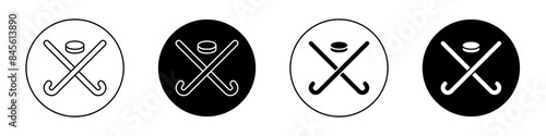 Sporty Hockey Sticks Icon Set. Vector Symbol of Hockey Equipment.