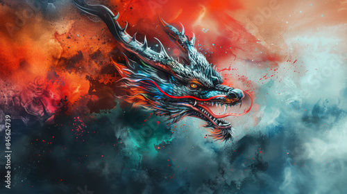dragon head on color background