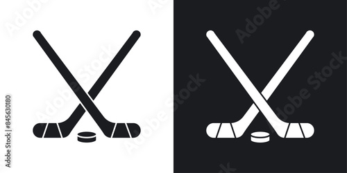 Competitive Hockey Sticks Set. Icon for Crossed Ice Hockey Sticks.