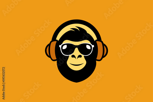 Relaxing monkey in headphone logo