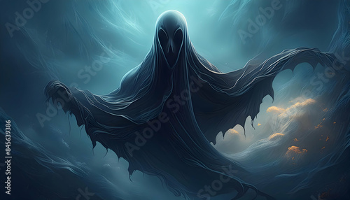 Abstract strange magic black ghost, top view, fantacy Portraiton the fantacy on digital art concept.