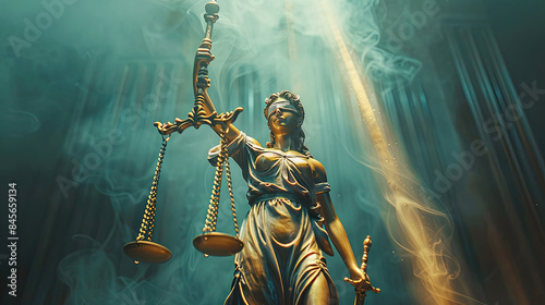 statue représentant la justice avec glaive et balance de thémis