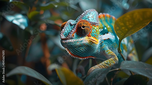 Chameleon Blending into Its Vibrant Natural Environment Showcasing Incredible Camouflage Skills