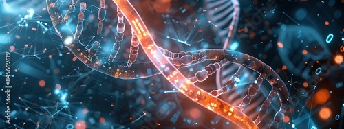 Futuristic science background featuring glowing spirals and human DNA chemical element