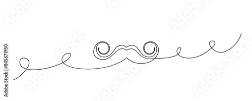 One Line Mustache Icon, Monoline Mustaches Symbol, Continuous Whiskers Silhouette, Mustache Endless Shape, Men Fashion Vector Illustration