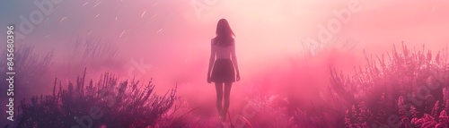 Pastel Goth Fashion Silhouette in Whimsical Dreamlike Landscape
