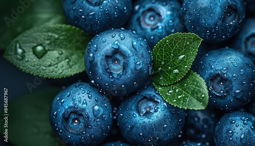 A close-up photo of blackberry berries with leaves, berries with dew drops, blackberry background
