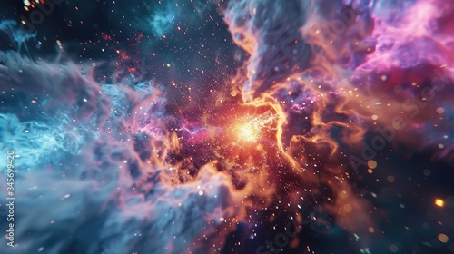 The image is showing a colorful nebula with a bright light in the center.